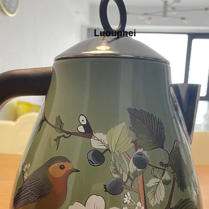 1.7L Retro Paint Decal Electrc Kettle Boiling Water With Thermometer Auto Power Off 304 stainless Steel Electrc Teapot 220V