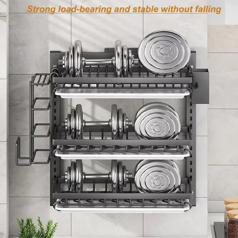 Wall-Mounted Kitchen Dish Rack Multifunctional Kitchen Organizer with Drainboard Cutlery Storage Holder Dinnerware Drainer