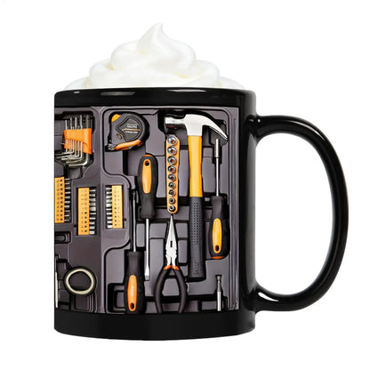 Mechanic Toolbox Mug 11 oz Ceramic Coffee Cup with C Shaped Handle Gift for Dad Husband Birthday Anniversary Workshop Garage