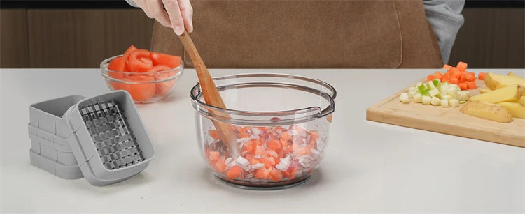 LMETJMA 3 in 1 Vegetable Chopper Multifunctional Vegetable Chopper Cutter Dicer Kitchen Potato French Fry Cutter with Container