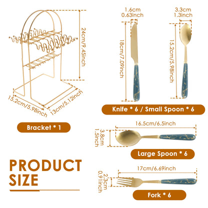 24Pcs Tableware Set with Holder Stainless Steel Cutlery Set Service for 6 Utensils Set Mirror Polished Forks Knives Spoon Set