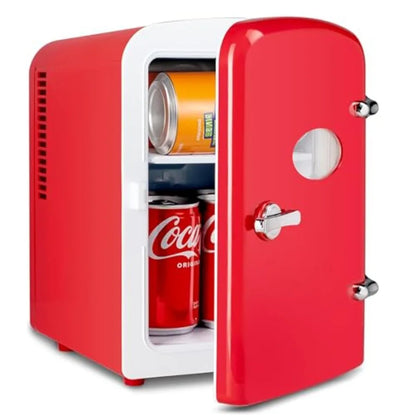 Portable Mini Fridge, 4 Liter 6 Can Cooler and Warmer Compact Refrigerators, with Observation Window, 100% Freon-Free and Eco F