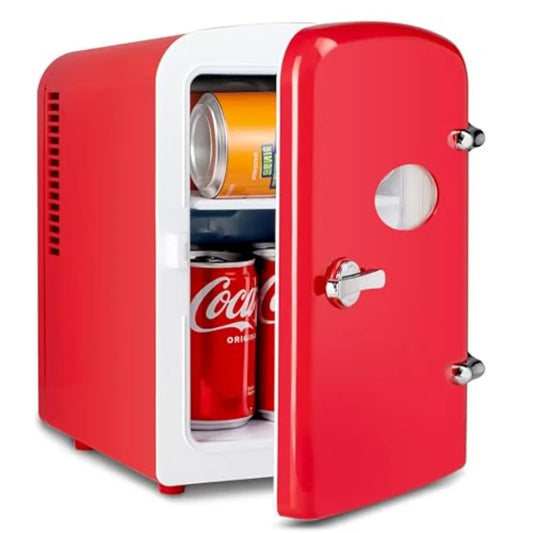 Portable Mini Fridge, 4 Liter 6 Can Cooler and Warmer Compact Refrigerators, with Observation Window, 100% Freon-Free and Eco F