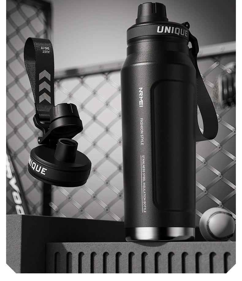 1L Insulated Cold Water Bottle Thermos Stainless Steel Tumbler Qutdoor Sports Handle Vacuum Flasks Double Wall Cup
