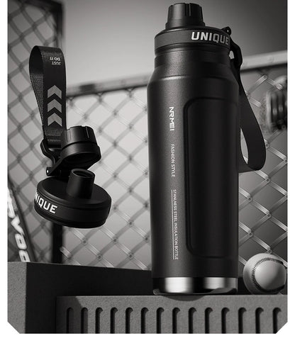 1L Insulated Cold Water Bottle Thermos Stainless Steel Tumbler Qutdoor Sports Handle Vacuum Flasks Double Wall Cup