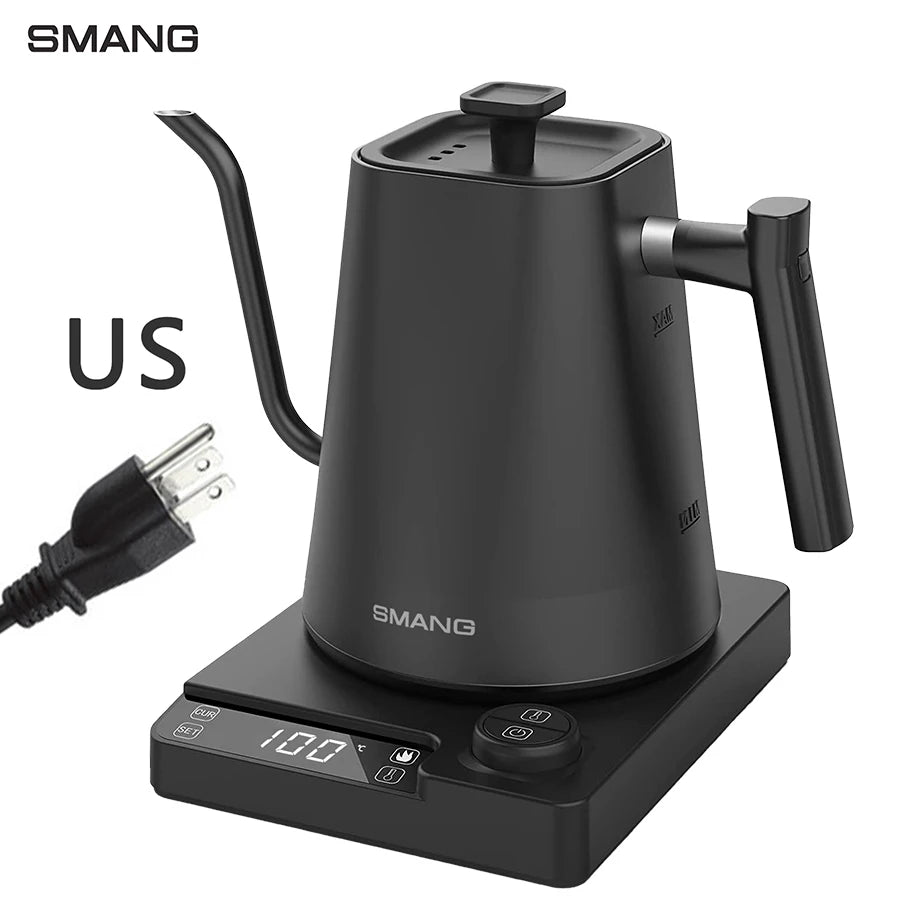 SMANG 1200W Gooseneck Electric Kettle 1L Temperature Control Coffee Kettle Pour Over Coffee Kettle Rapid Heating Kettle