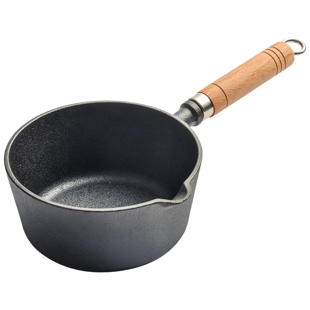 Cast Iron Milk Pan with Pour Spout Non-Stick Hot Oil Pan Butter Melting Pot Cooking Saucepan for Pouring Oil Milk Heating Frying