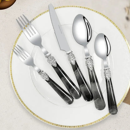 20/30pcs Flatware Set Stainless Steel Plastics Marbling Handle Cutlery Tableware Knife Fork Spoon Dishwasher Safe Dinnerware