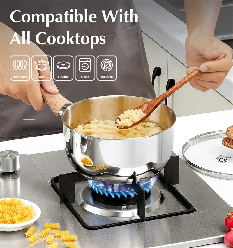 KOCH SYSTEME CS Stainless Steel Saucepan 1QT/2QT/3QT Milk Pot Stewpot with Heat-resistant Bakelite Handle Sauce Pans Induction