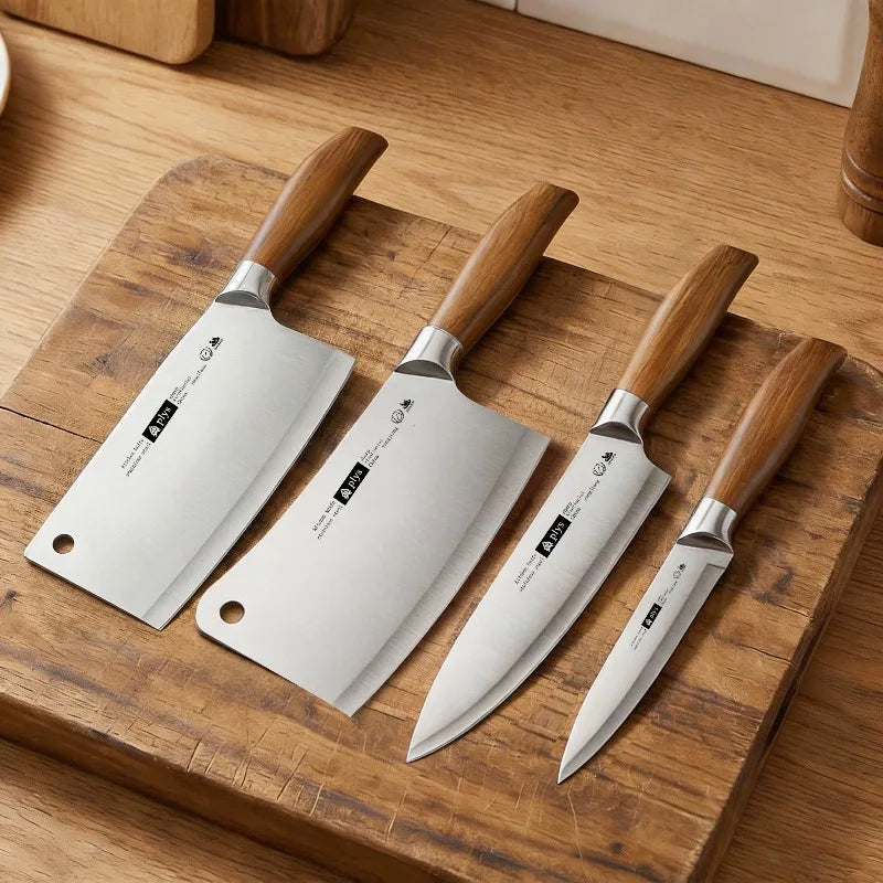 New Upgaded Complete 4-Piece Knife Set with Box - Stainless Steel Cleaver, Chef, Slicing & Paring Knives for All Kitchen Needs