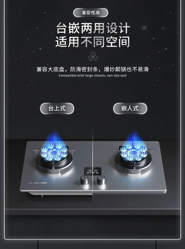 Can Be Turned up Timing Fierce Fire Gas Double Burner Household Gas Furnace Natural Liquefied Petroleum Gas Stove Embedded