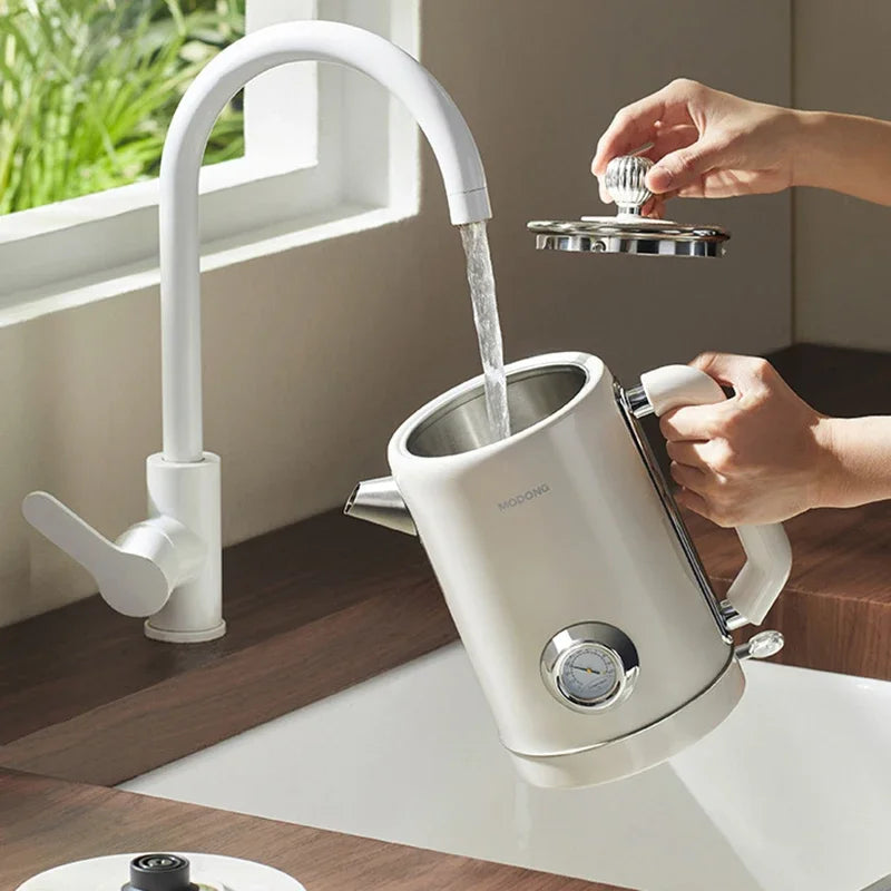 Retro 1.8L Electric Kettle with Mechanical Thermometer Stainless Steel Boil Water Tea Pot Automatic Power off Insulation Pot
