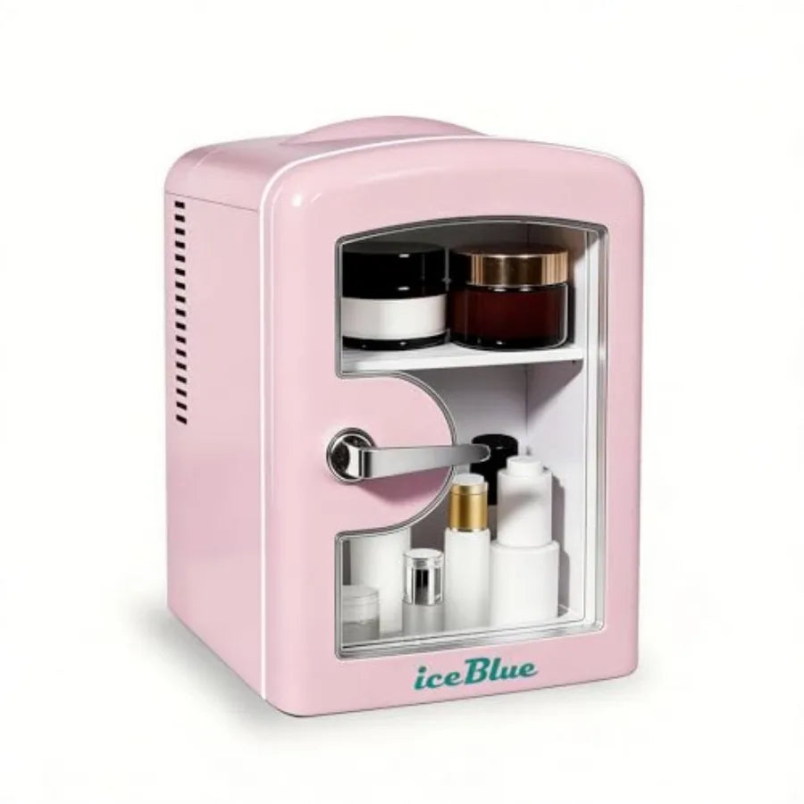 Mini Fridge, Skincare Fridge with Viewing Window, 4 L/6 Cans Compact Mini Makeup Fridge for Beauty and Beverages, Tiny Fridge f