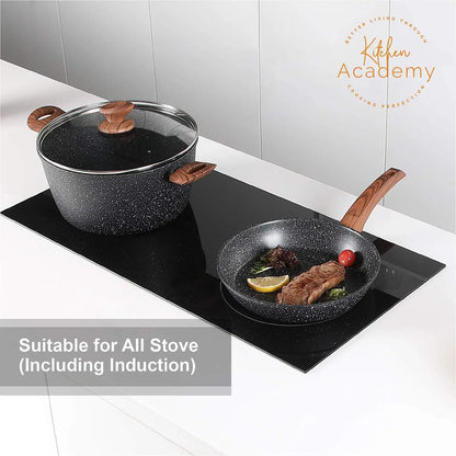 12 Piece Nonstick Granite Cookware Set, Induction Compatible Pots and Pans, Healthy PFOS/PFOA Free, Black