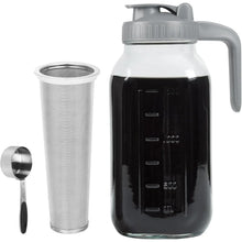 64OZ 1.9L Cold Brew Coffee Maker Glass Pitcher with Stainless Steel Infuser Filter Airtight Lid Pour Spout Wide Mouth Thick Glass Jug for Iced Coffee Fruit Tea Brewing Kitchen Drinkware