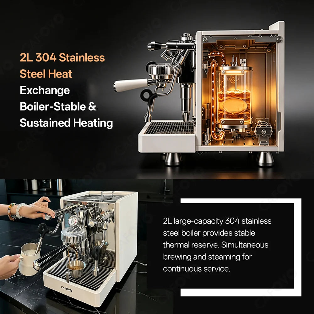 CAFOVO E140 9Bar Semi-Automatic Espresso Machine E61 Group Head 2L Heat Exchange Boiler ULKA Pump PID Adjustable OPV for  Cafe
