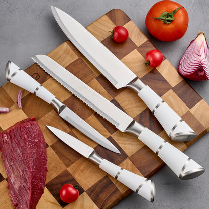 9-Piece Set Stainless Steel Kitchen Knives - with Storage Rack - Ultra-sharp Chef's Knife for Home Cooking Essentials Pink/White