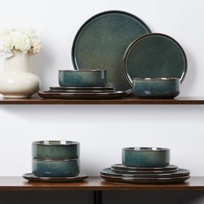 6-Piece Plates and Bowls Set Stoneware Dinnerware Sets for 2 Ceramic Dishes Reactive Glaze Dinning Ware Microwave and Dishwashe
