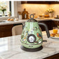 1.7L Light Luxury Decal Electric Kettle Green Vintage Floral Bird Kettle Mechanical Thermometer Boil Dry Protection