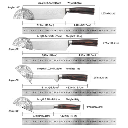 Ultimate 12Pcs Professional Kitchen Knife Set, Damascus Laser Pattern High Carbon Stainless Steel Knives, Ergonomic Wood Grain H