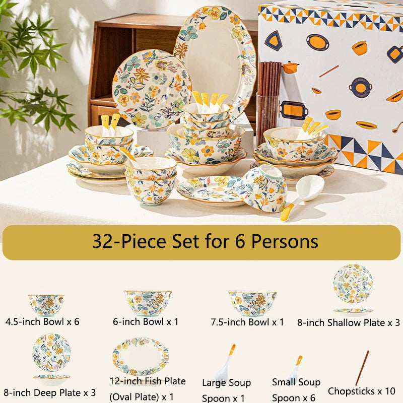 Dishes set modern dinner dish set ceramic luxury serving table set chinese travel kit noble modern classic bowl set