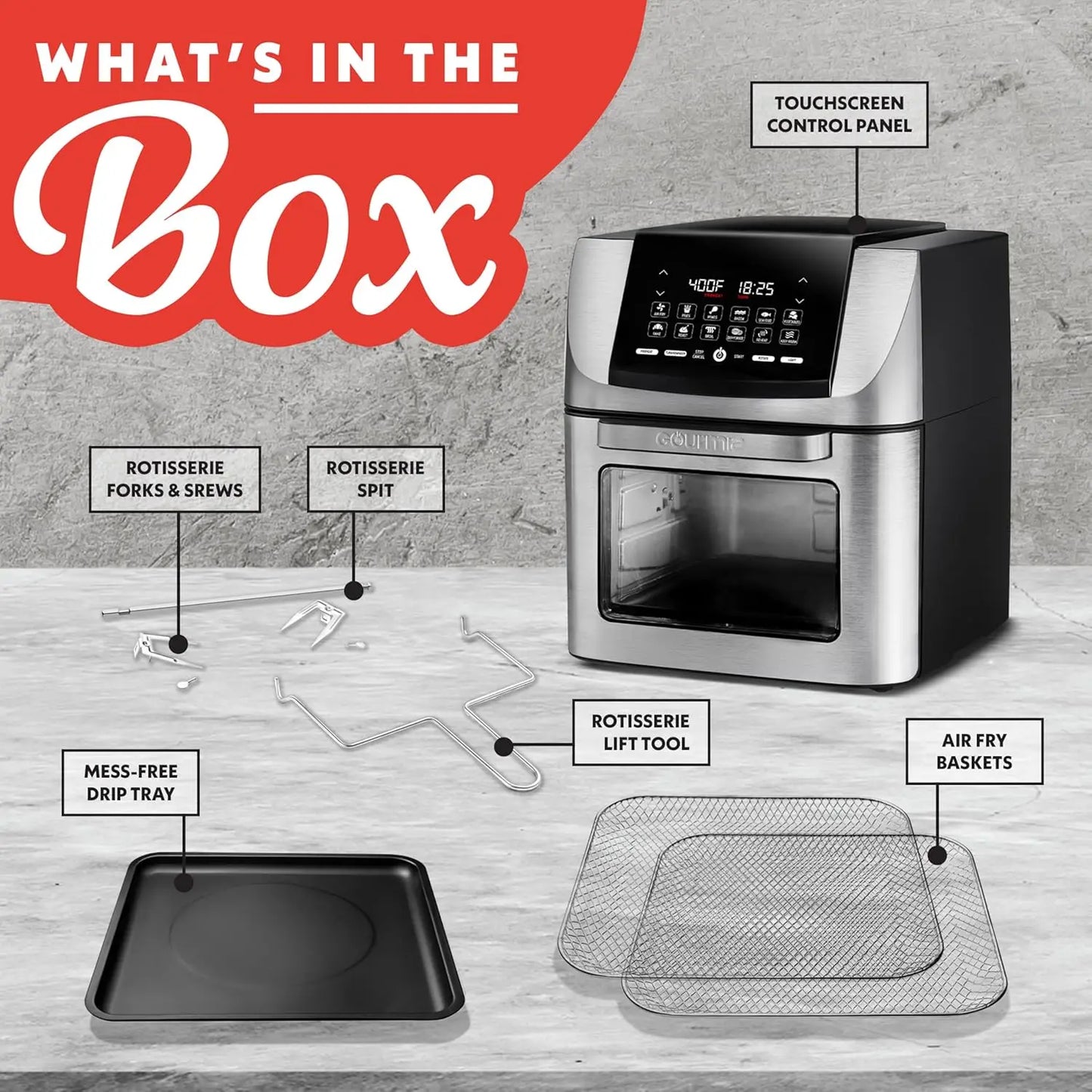 14 Qt Air Fryer Oven with Rotisserie, 12 Presets, Digital Display, Stainless Steel