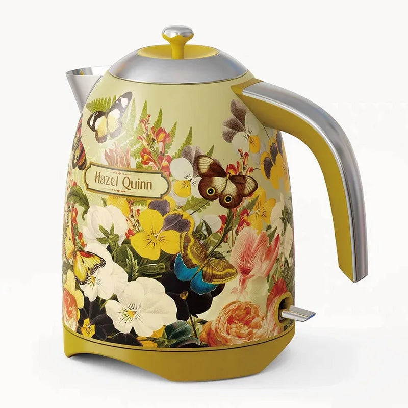 1700ml Retro Printed Electric Kettle Household 304 Stainless Steel Boil Kettle Automatic Power Off Teapot Kitchen Tool 1850W