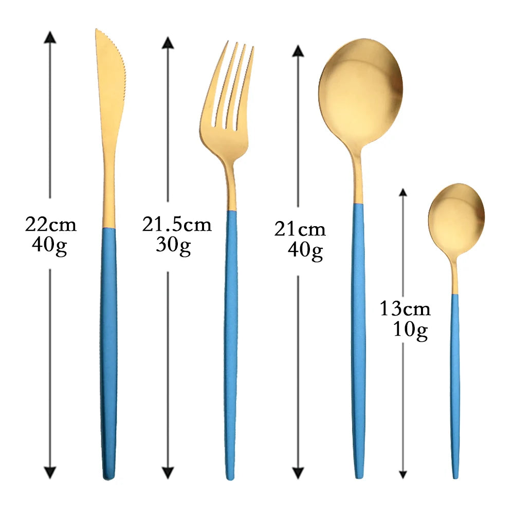 4Pcs black Gold Matte Cutlery Set Stainless Steel Dinnerware Silverware Flatware Set Home Knife Fork Spoon Picnic Tableware Set