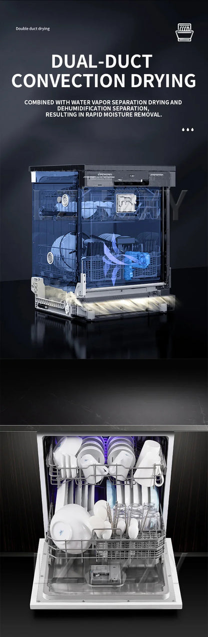 Fully automatic built-in household sterilizing dishwasher, 12 place setting capacity, energy-efficient, sterilizing and washing