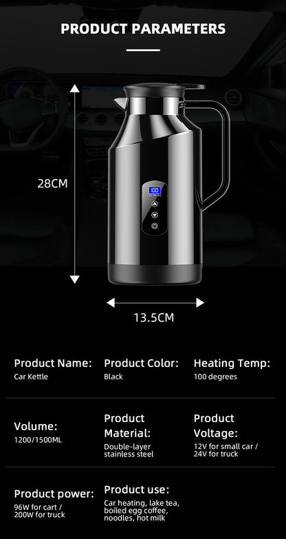 12V 24V Portable Car Hot Kettle 1200mL/1500mL Large Capacity 304 Stainless Steel Thermos Water Bottle Travel For Tea Coffee