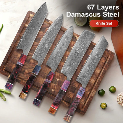 1-5 PCS Kitchen Knife set Damascus Steel Japanese chef Knife Santoku Knife Nakiri Knife kiritsuke knife Stable wood Handle