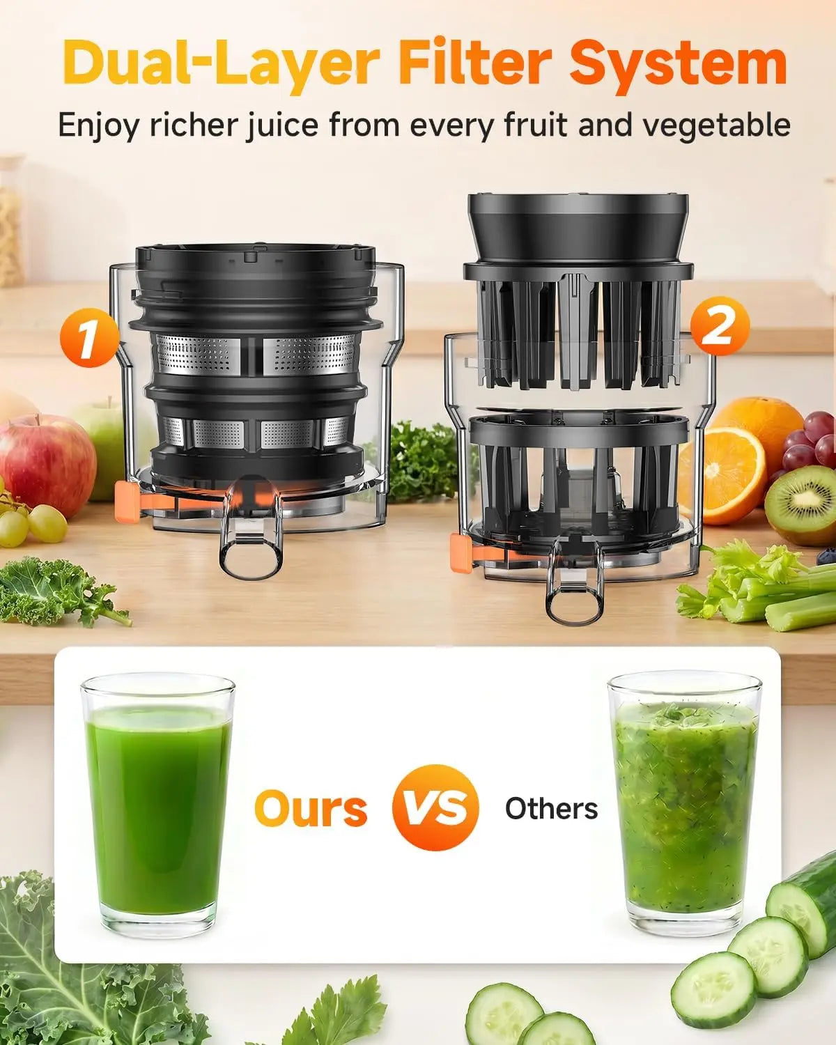 AFBEST 5.8" Extra-Large Chute 2-in-1 Cold Press Juicer – Whole Fruit & Vegetable Masticating Extractor with 100oz Capacity, Nut Milk Function, Easy-Clean Design, Premium Gray