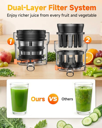 AFBEST 5.8" Extra-Large Chute 2-in-1 Cold Press Juicer – Whole Fruit & Vegetable Masticating Extractor with 100oz Capacity, Nut Milk Function, Easy-Clean Design, Premium Gray