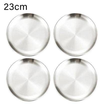 4Pcs Stainless Steel Plate Tray, Dining Tray, Steak Plate, Barbecue Plate, Korean Stainless Steel Circular Barbecue Plate