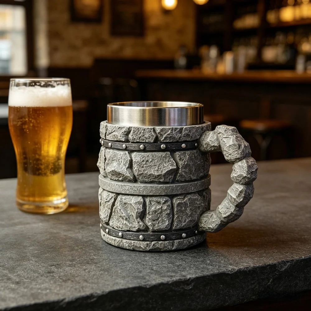Nordic Viking Rough Stone Beer Mug Medieval Norse Mythology-style Beer Mug Resin Outer Men Birthday Father's Day Bar Decor Gift