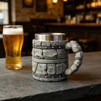 Nordic Viking Rough Stone Beer Mug Medieval Norse Mythology-style Beer Mug Resin Outer Men Birthday Father's Day Bar Decor Gift