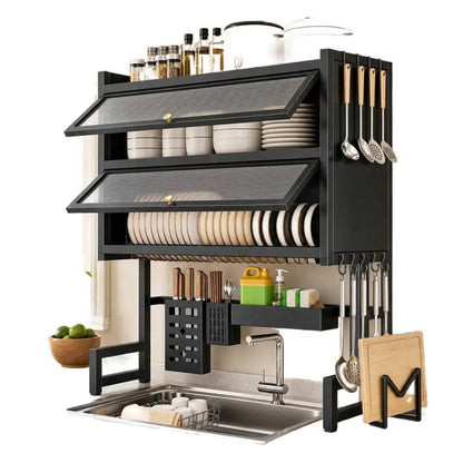 Over The Sink Dish Drying Rack,3 Tier Adjustable Length Full Stainless Steel Large Storage Kitchen Dish Rack,For Kitchen Counter Expandable Multifunctional Organizers