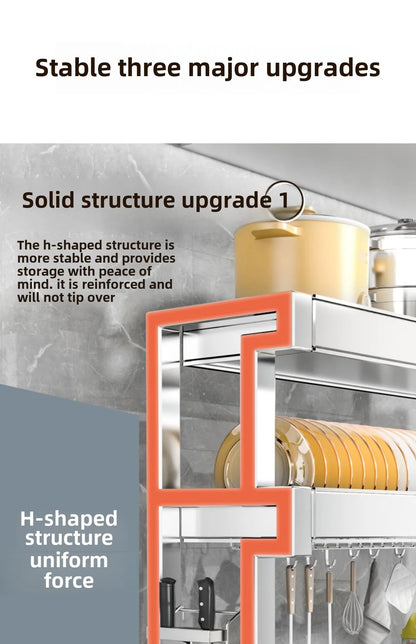 304 Stainless Steel Sink Storage Rack 2 Layers Kitchen Shelf Multifunctional Bowl Dish Drain Basket Space Saving Organize Shelf