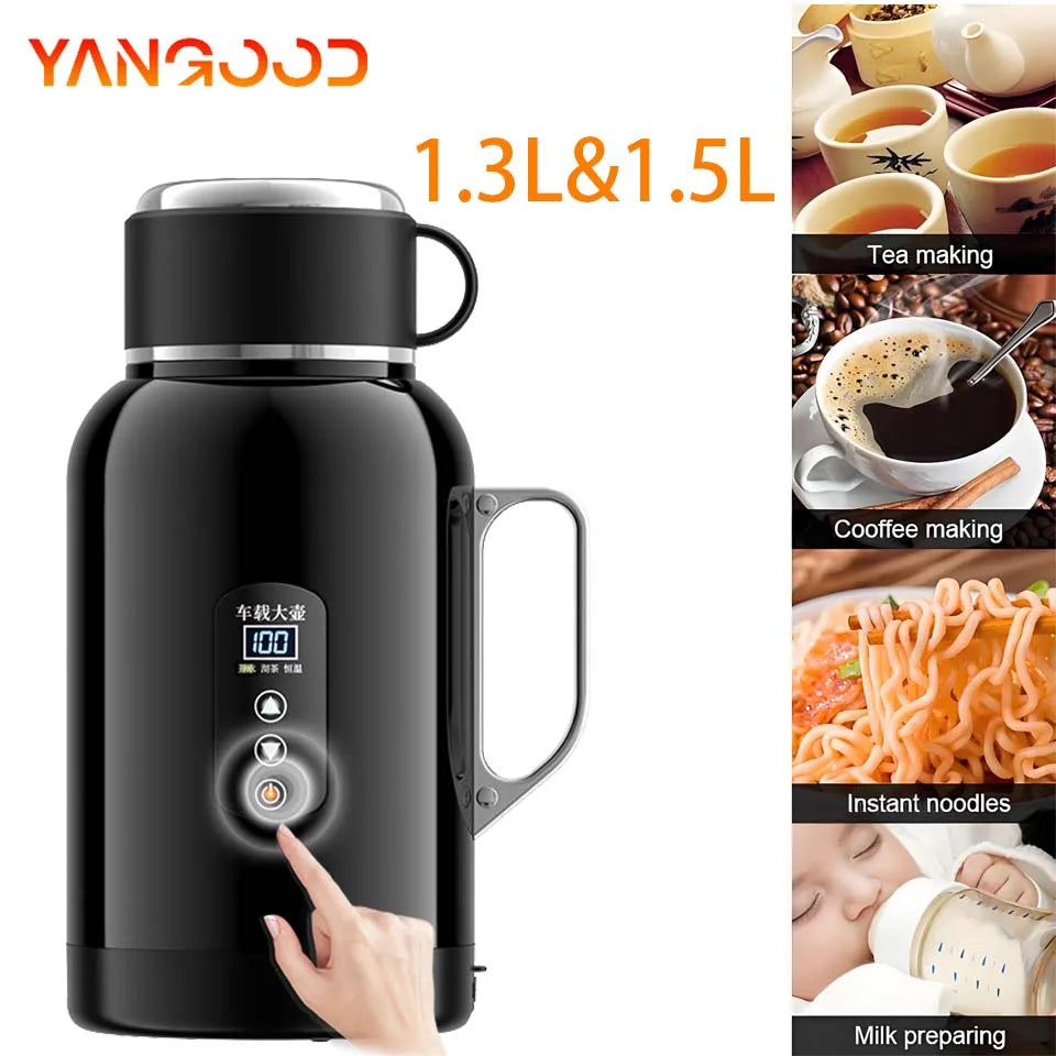1.3L&1.5L Car Kettle 12V24V Truck Specific Heating And Insulation Integrated Intelligent 304 Stainless Steel Electric Kettle