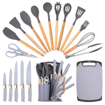 19Pcs Professional Kitchen Knife Set with Silicone Cooking Utensils & CuttingBoard, High Carbon Stainless Steel Chef Knives.