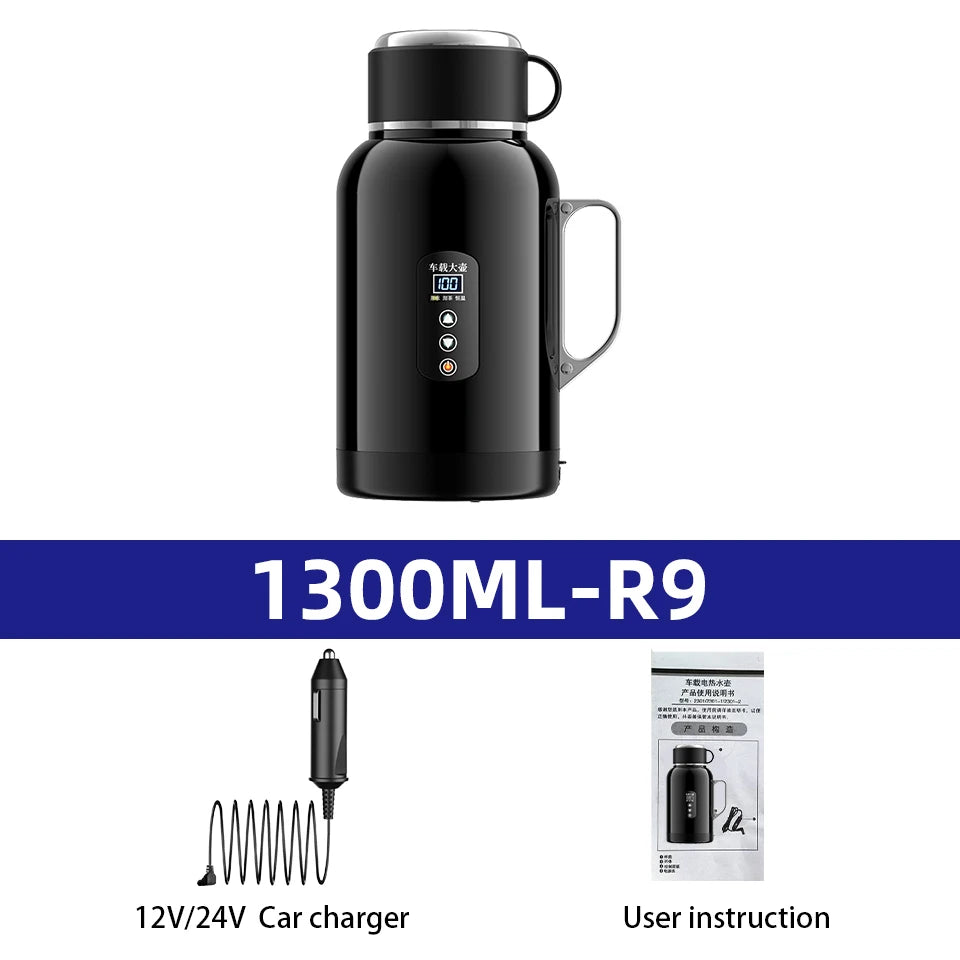 12V/24V Universal Car Kettle 1300ML/1500ML Large Capacity Smart Electric Water Heater LCD Display Temperature Control Stainless