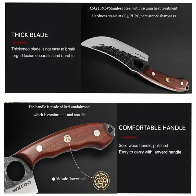 WXCOO Multifunctional Hand Forged Butcher Knife Kitchen Knife Durable Blade for BBQ Meat Cutting Boning Knife Wooden Handle