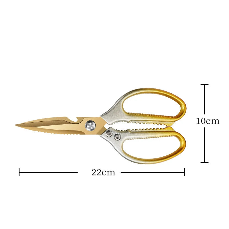 Kitchen scissors - Exquisite gradient gold Strong scissors - Multi-functional chicken duck goose bone killing fish scissors