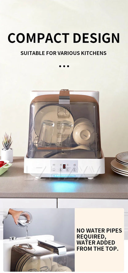 Transparent Household Countertop Mini Dishwasher, Portable Smart Automatic High-Temperature Dishwasher