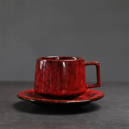 Traditional Arabic Coffee Cup and Dish Set Middle Eastern Style Kiln Transformed Coarse Ceramic Retro Handmade Mug