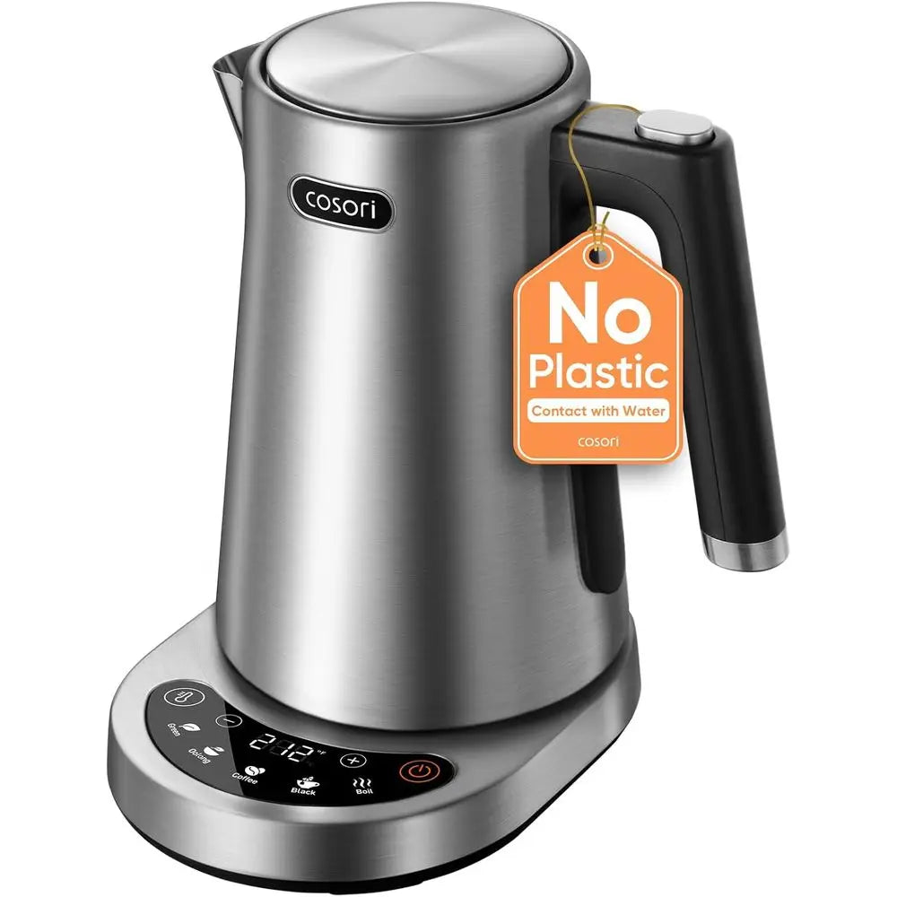 1.7L Stainless Steel Electric Kettle with 5 Temperature Presets, Fast Boil, 2 Lid Openings, and 60-Minute Keep Warm Feature