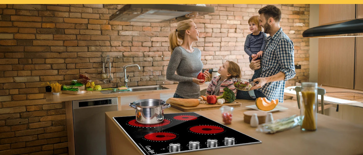 Electric Cooktop 30 Inch - 4 Burners Built-in Ceramic Cooktop, 30" Radiant Electric Stove Top with Knob Control 7200W