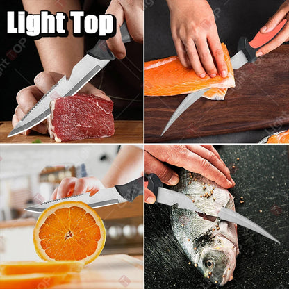 Stainless Steel Fish Filleting Knife Meat Cutting Fish Killing Knives Multifunctional Fruit Knife Sharp Butcher Knife with Cover