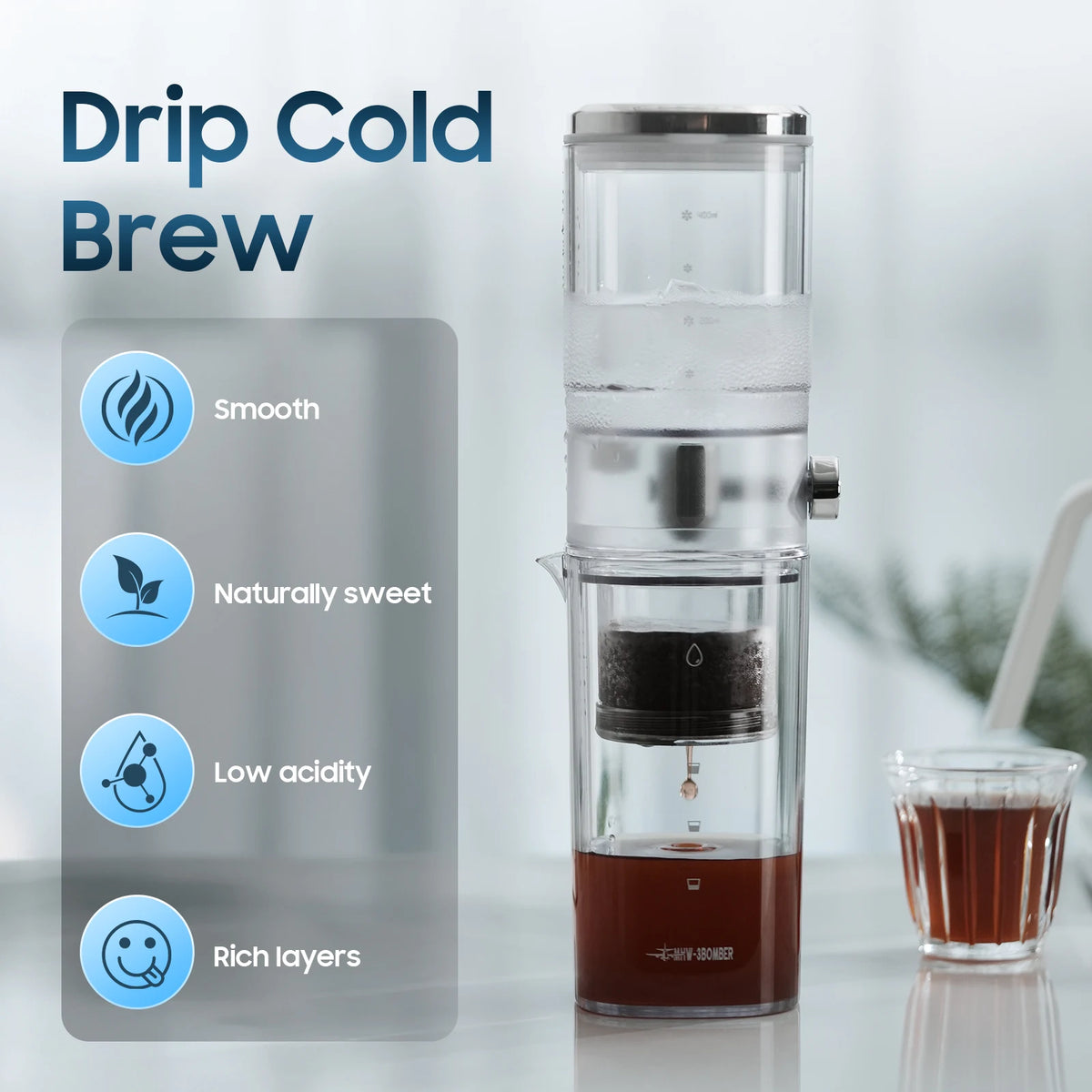 MHW-3BOMBER Iced Coffee Maker 400ml Cold Brewer Portable Cold Brewing Coffee Kettle Glass Coffee Pitcher Summer Camping Tools