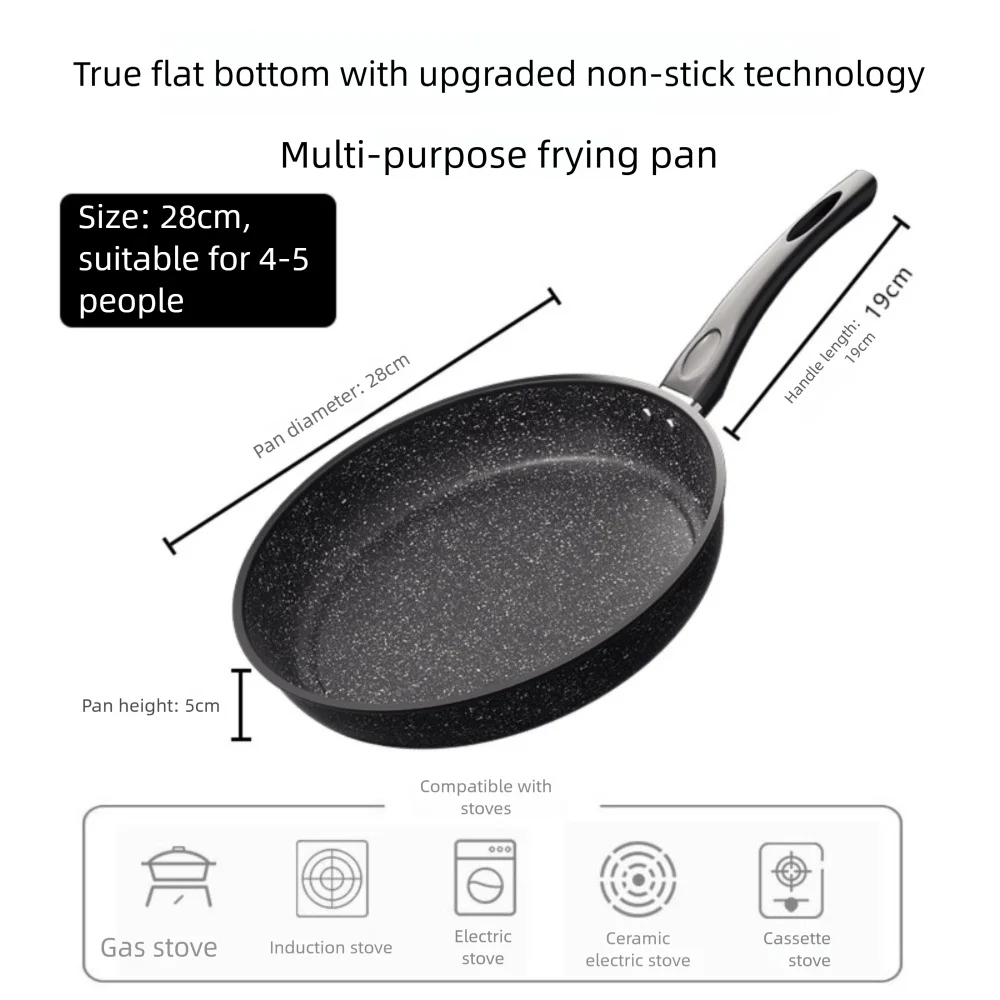 22/24/26/28cm Steak Frying Pan with Glass Lid Stone Skillet Cookware Muliti-Purpose NonStick Kitchen Cooking Tools